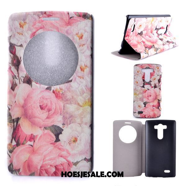 Lg G4 Hoesje Bloemen Bescherming Wind Leren Etui Roze Sale