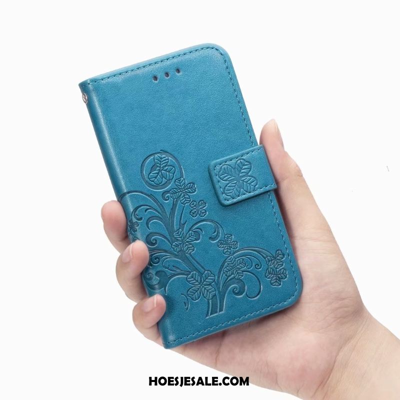 Moto G7 Plus Hoesje Hoes Leren Etui Mobiele Telefoon Blauw All Inclusive Korting