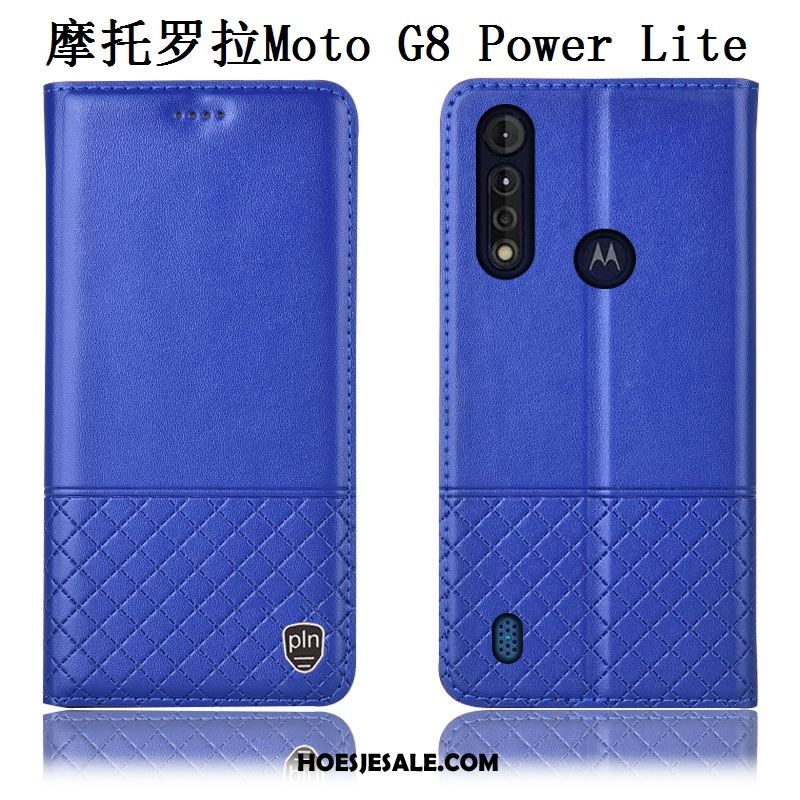 Moto G8 Power Lite Hoesje Bescherming Hoes Echt Leer Blauw Mobiele Telefoon Kopen