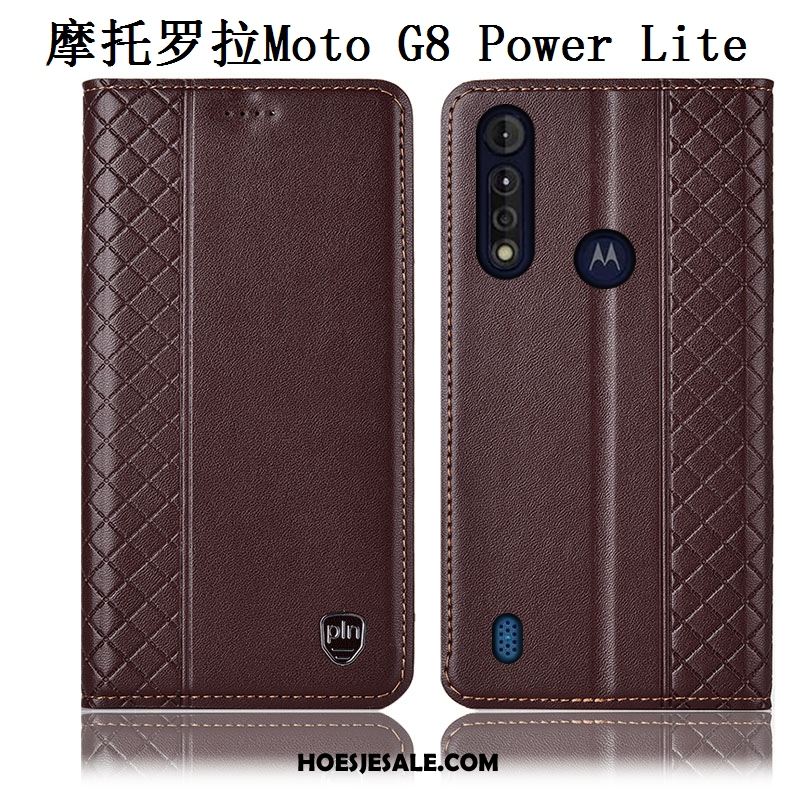 Moto G8 Power Lite Hoesje Echt Leer Hoes Bescherming Bruin Mobiele Telefoon Korting