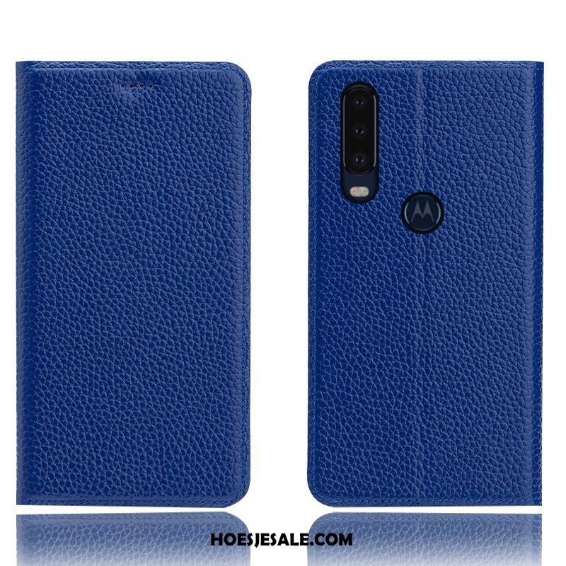 Motorola One Action Hoesje Folio Soort Aziatische Vrucht Blauw Hoes Anti-fall Winkel