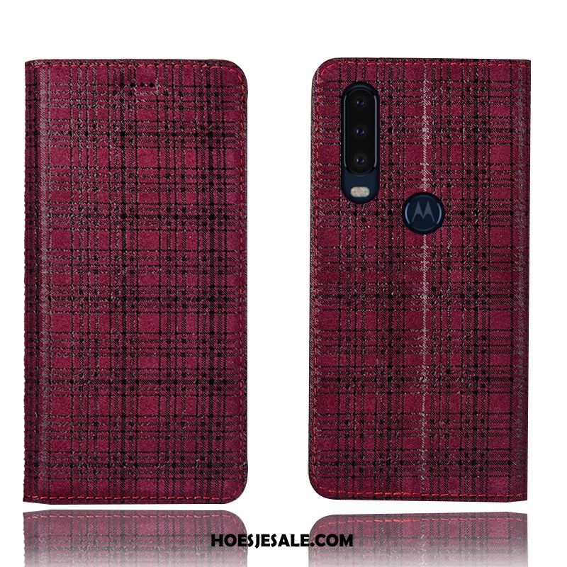 Motorola One Action Hoesje Hoes Folio Fluweel Bescherming Rood Sale