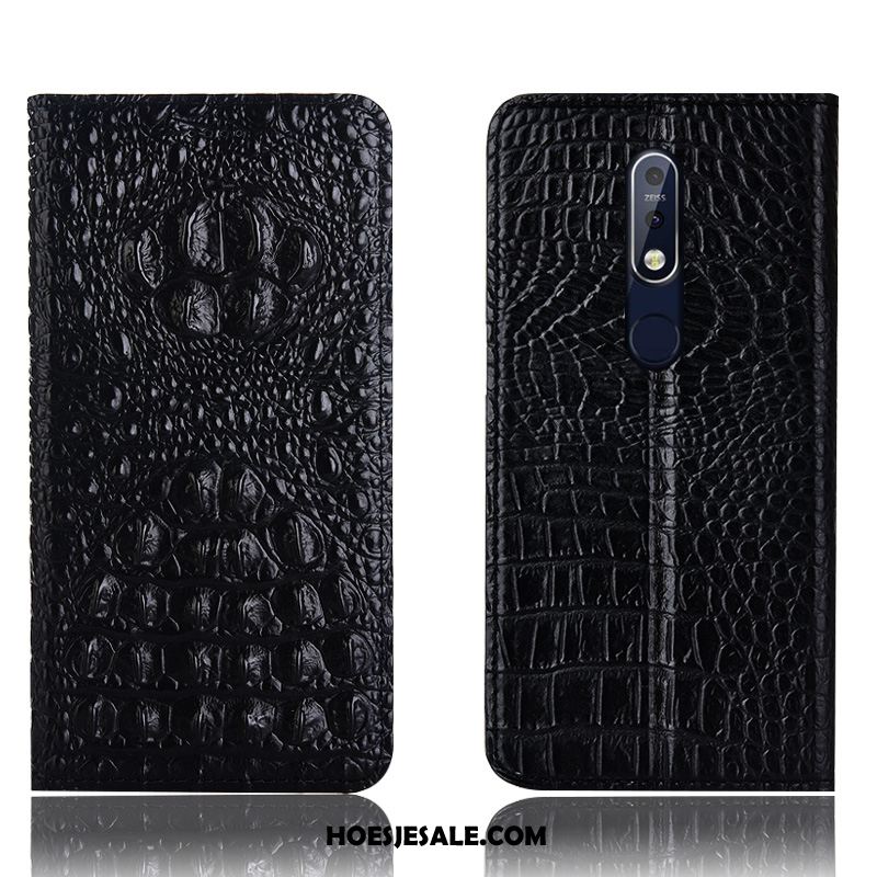 Nokia 7.1 Hoesje Leren Etui Hoes All Inclusive Folio Krokodil Korting