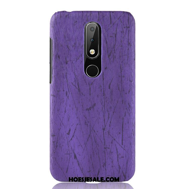 Nokia 7.1 Hoesje Purper Mobiele Telefoon Hoes Hard Houtnerf Goedkoop