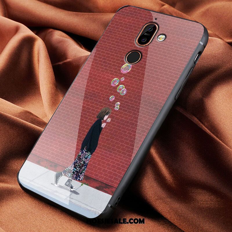 Nokia 7 Plus Hoesje Anti-fall Glas Kunst Wijnrood Mobiele Telefoon Winkel