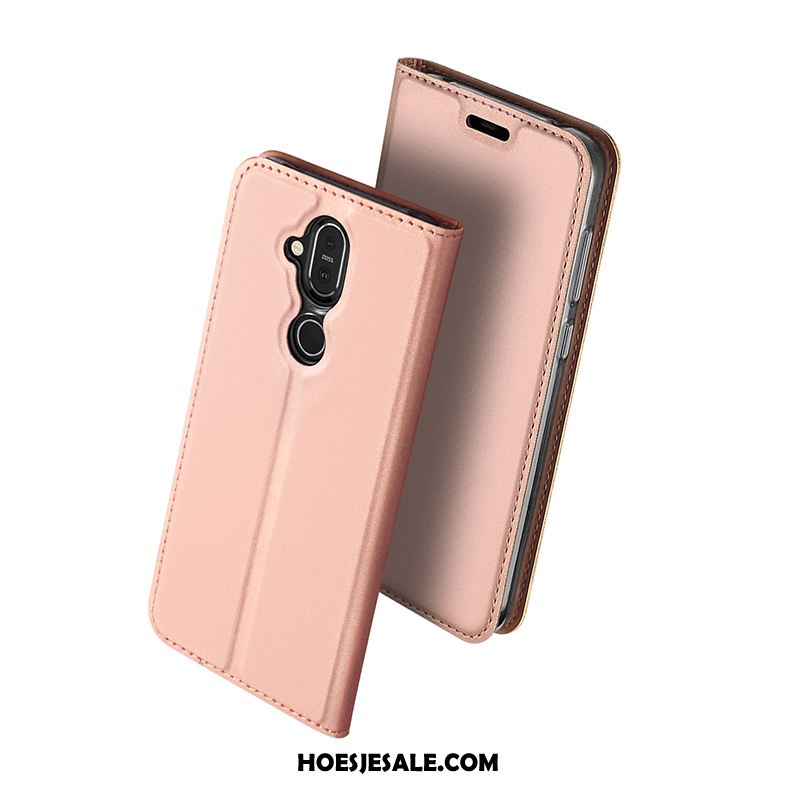 Nokia 8.1 Hoesje Kaart Leren Etui Rose Goud Folio Hoes Sale