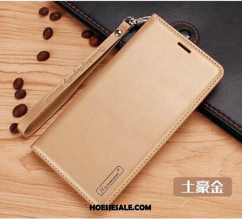 Nokia 8 Hoesje Clamshell Siliconen Goud Echt Leer Leren Etui Sale