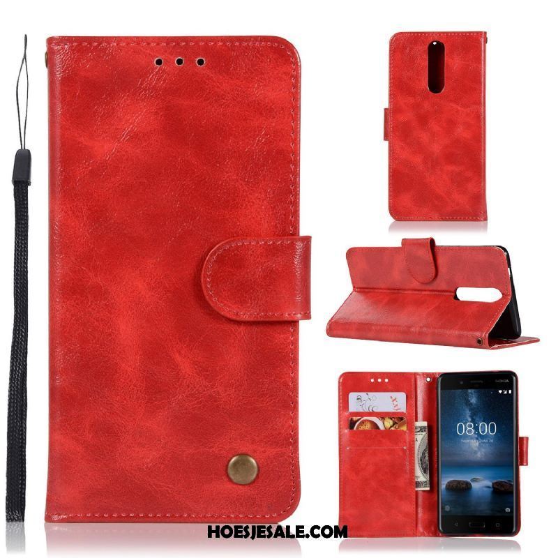 Nokia 8 Hoesje Vintage Mobiele Telefoon Folio Effen Kleur Rood Aanbiedingen