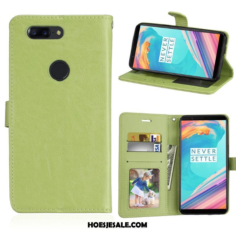 Oneplus 5t Hoesje Zacht Groen Bescherming Mobiele Telefoon Portemonnee Goedkoop