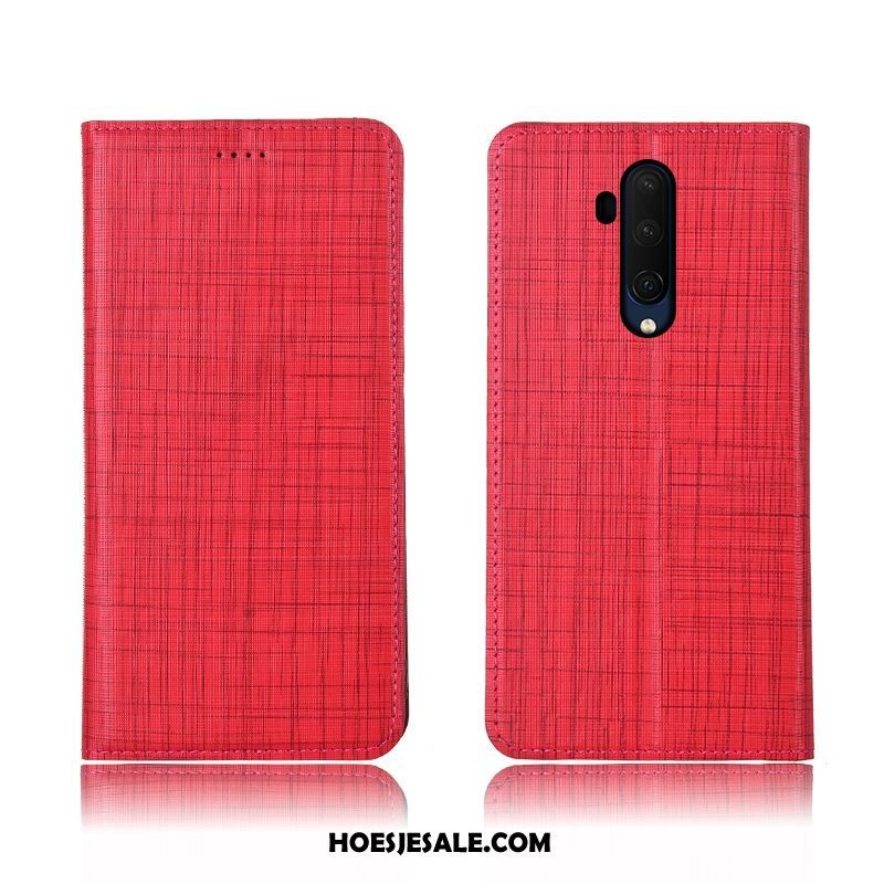 Oneplus 7t Pro Hoesje Echt Leer Rood Clamshell Mobiele Telefoon Hoes Korting