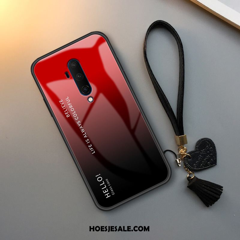 Oneplus 7t Pro Hoesje Glas Siliconen Verloop Trend Rood Korting