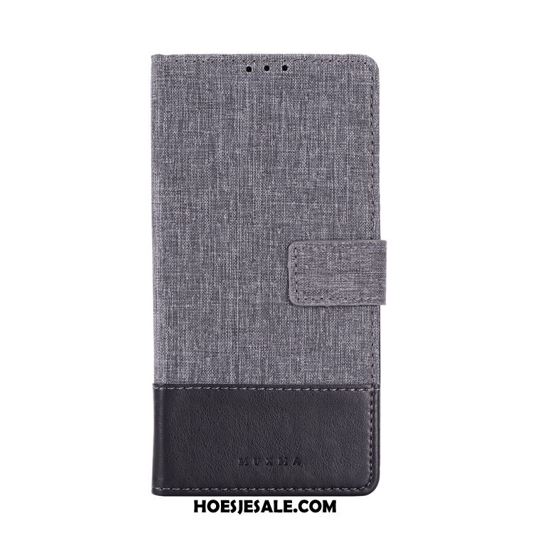 Oneplus 7t Pro Hoesje Zwart Folio Canvas Nieuw Leren Etui Goedkoop