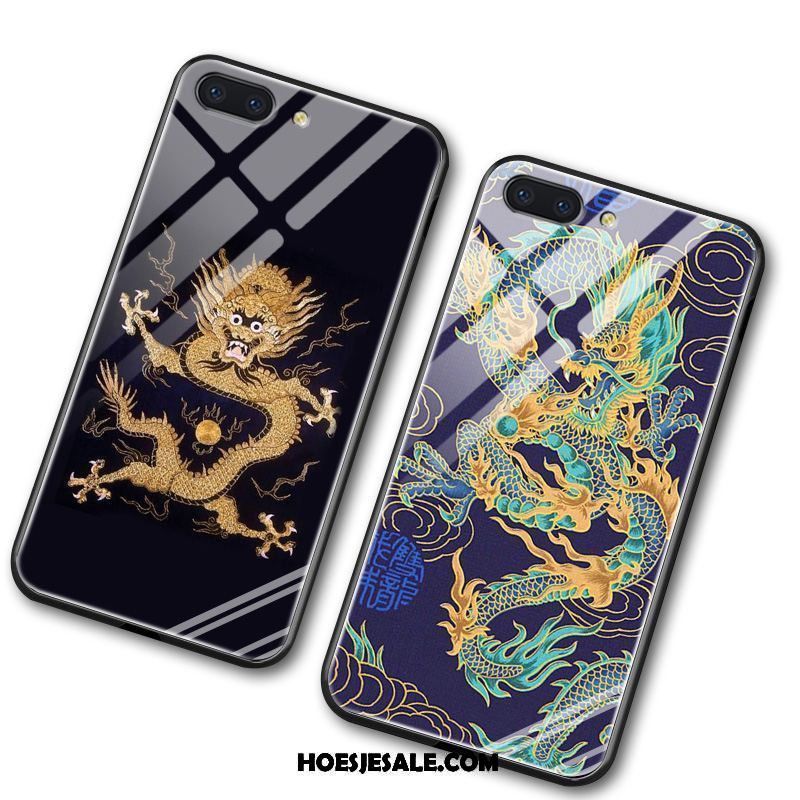 Oppo A3s Hoesje Dragon Patroon Mobiele Telefoon Blauw Chinese Stijl Vintage Goedkoop