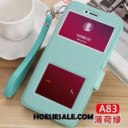 Oppo A83 Hoesje Bescherming Hoes Leren Etui Groen Mobiele Telefoon Goedkoop