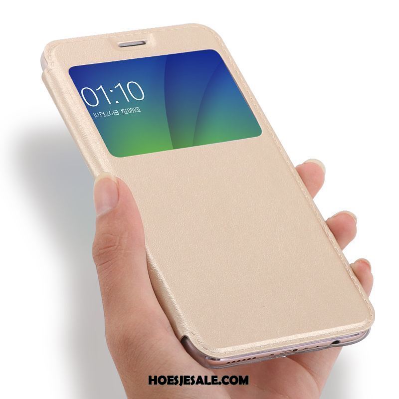 Oppo F5 Hoesje All Inclusive Hoes Leren Etui Clamshell Goud