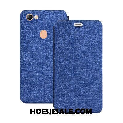 Oppo F5 Hoesje Bescherming Hoes Blauw Leren Etui Folio Goedkoop