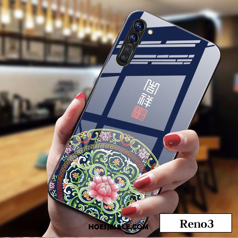 Oppo Reno 3 Hoesje Blauw Glas Chinese Stijl Vintage Lovers Sale