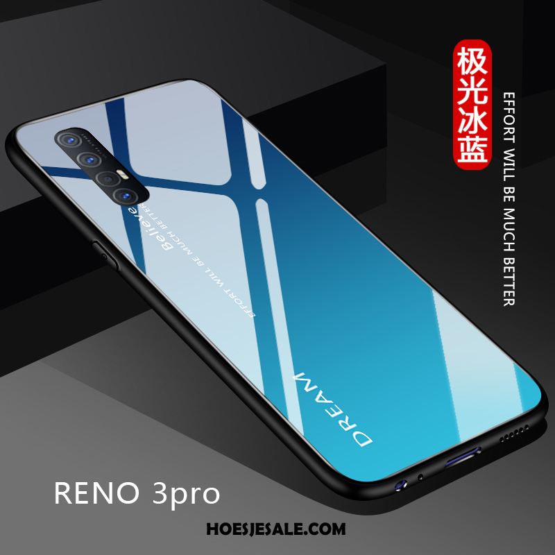 Oppo Reno 3 Pro Hoesje Glas Blauw Lovers Trendy Merk Siliconen Kopen