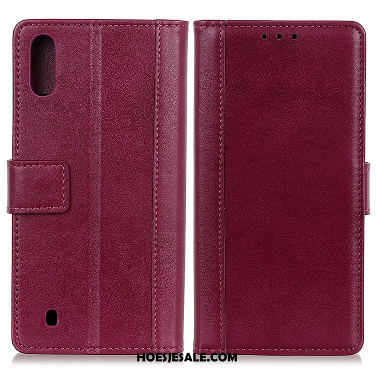 Samsung Galaxy A10 Hoesje Bescherming Mobiele Telefoon Portemonnee Rood Leren Etui