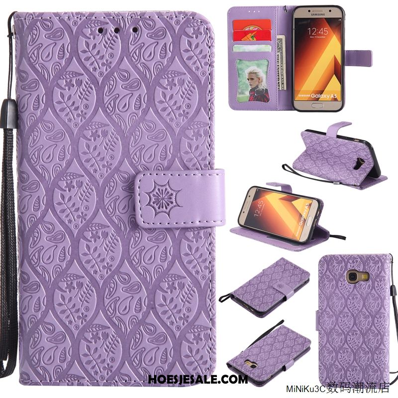 Samsung Galaxy A3 2017 Hoesje Purper Leren Etui Bescherming Ster Folio Sale