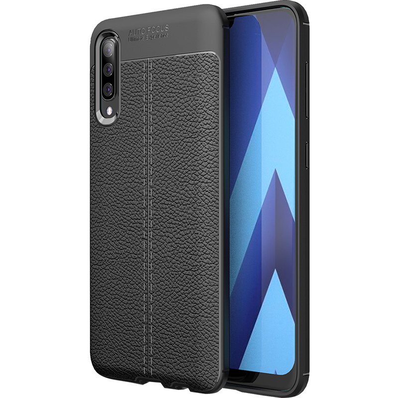 Samsung Galaxy A70 Hoesje Zwart Zacht Mode Leer Hoes Goedkoop