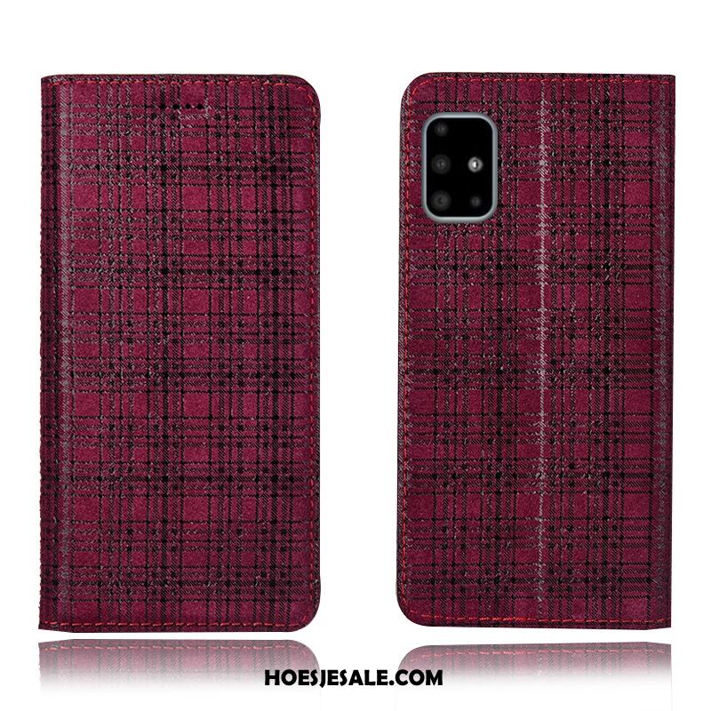 Samsung Galaxy A71 Hoesje Anti-fall Rood Echt Leer Bescherming All Inclusive Sale