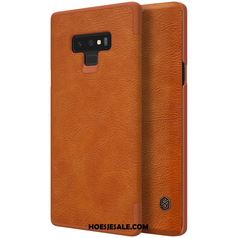 Samsung Galaxy Note 9 Hoesje Leren Etui Bedrijf Clamshell Goud Geel Winkel