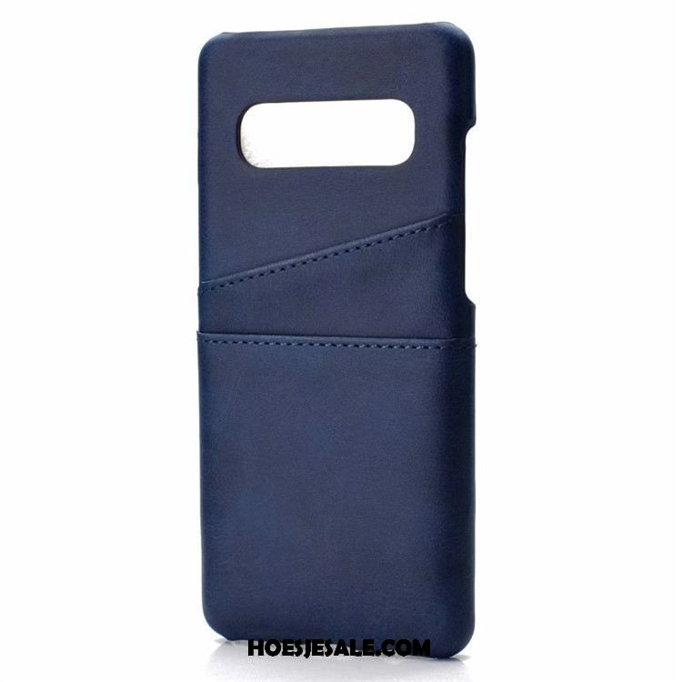 Samsung Galaxy S10 Hoesje Leren Etui Kaart Patroon Blauw Leer