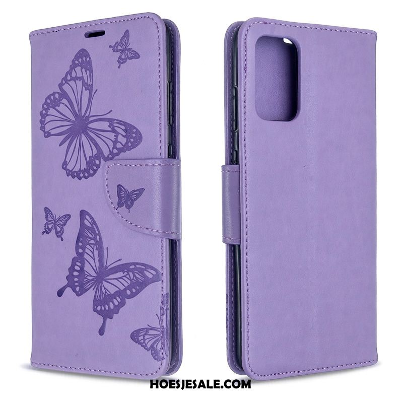 Samsung Galaxy S20 Hoesje Reliëf Folio Hanger Effen Kleur Vlinder Goedkoop