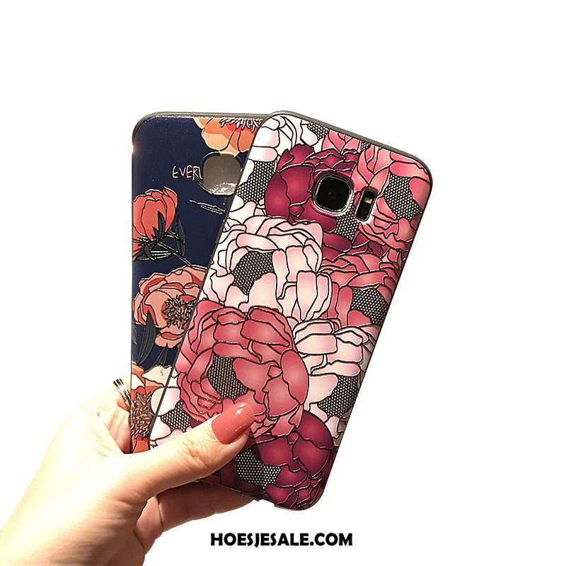 Samsung Galaxy S7 Edge Hoesje Rood Schrobben Mesh Bloemen Reliëf Kopen