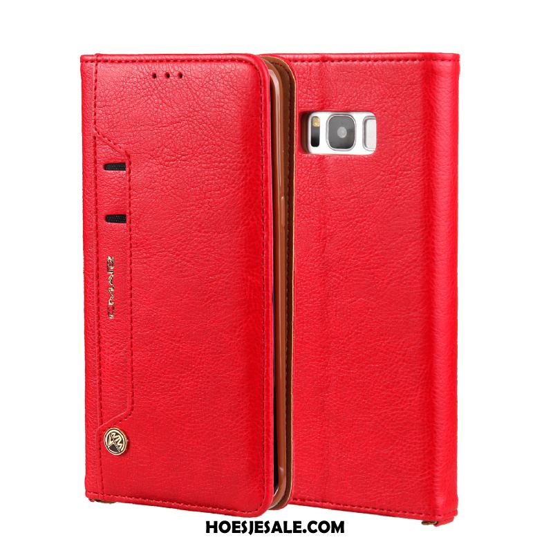 Samsung Galaxy S8 Hoesje Anti-fall Echt Leer Rood Folio Ster Korting