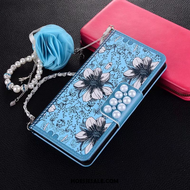 Samsung Galaxy S9+ Hoesje Blauw Hoes Leren Etui Bloemen Ster Goedkoop