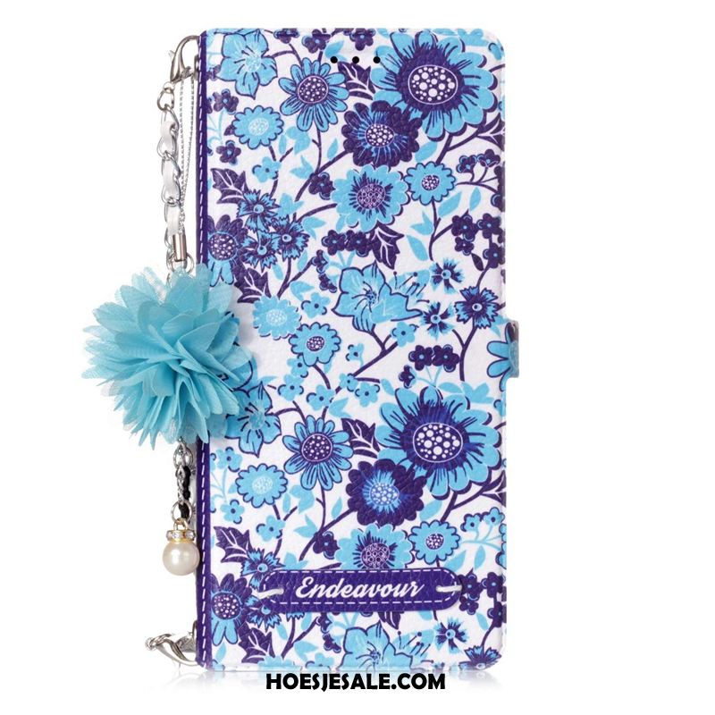 Samsung Galaxy S9+ Hoesje Leren Etui Bescherming Bloemen Ster Blauw Online