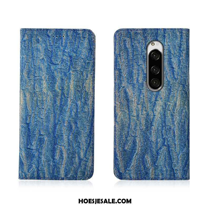 Sony Xperia 1 Hoesje Leren Etui Boom Schrobben Anti-fall Blauw Sale