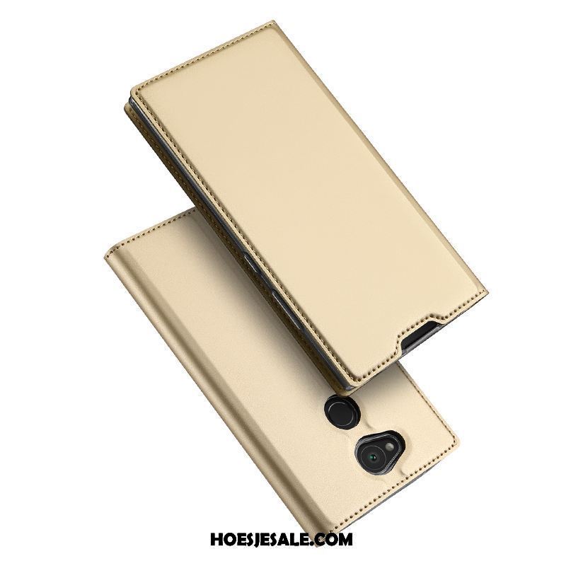 Sony Xperia L2 Hoesje Goud Leren Etui Kaart Bescherming Folio Kopen