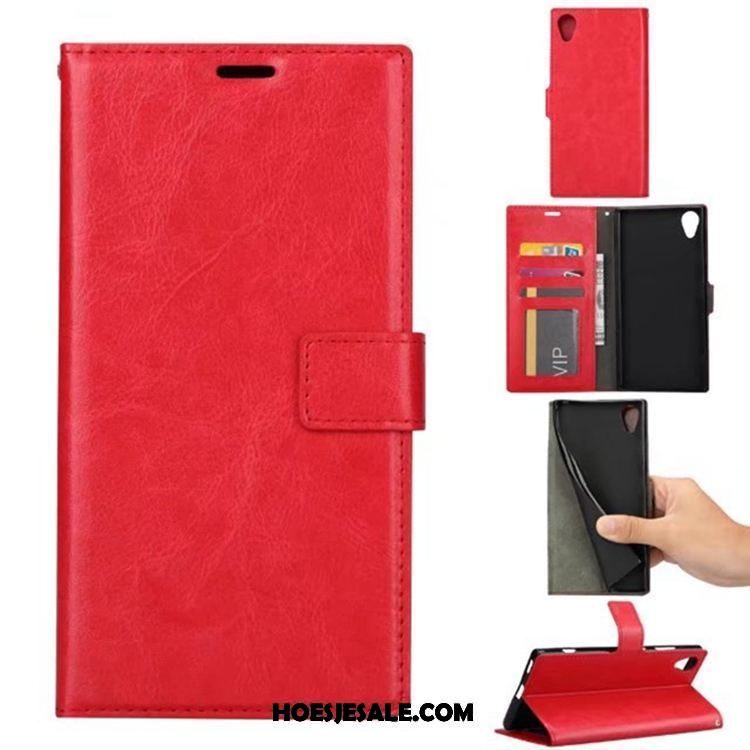 Sony Xperia Xa1 Plus Hoesje Portemonnee Folio Anti-fall Leren Etui Rood Goedkoop