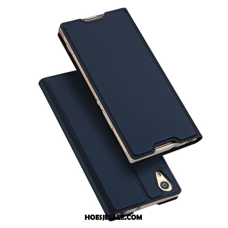 Sony Xperia Xa2 Plus Hoesje Mobiele Telefoon Folio Leren Etui Bescherming Donkerblauw