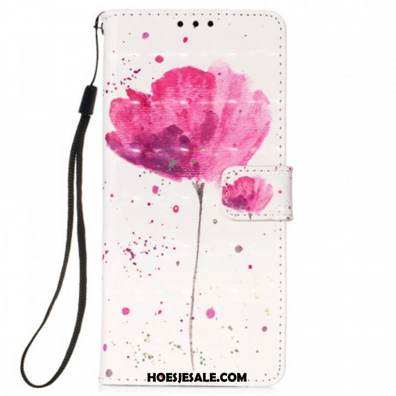 Telefoonhoesje Leren Hoesje voor Samsung Galaxy S22 Ultra 5G Aquarel Papaver