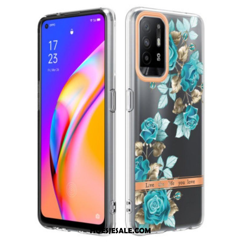 Telefoonhoesje voor Oppo A94 5G Naadloze Blauwe Bloemen