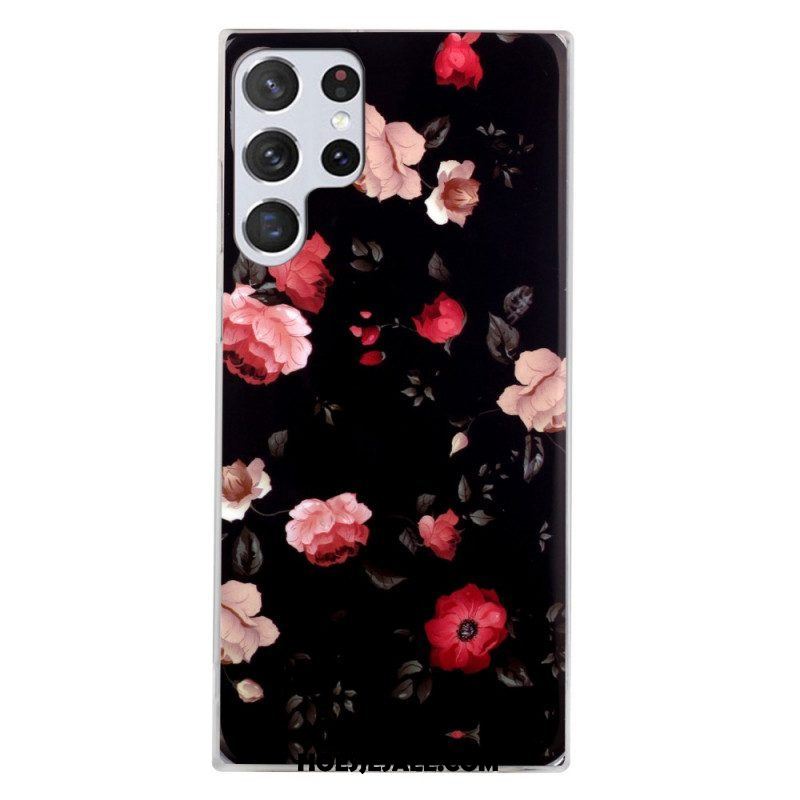 Telefoonhoesje voor Samsung Galaxy S22 Ultra 5G Fluorescerende Vrijheidsbloemen