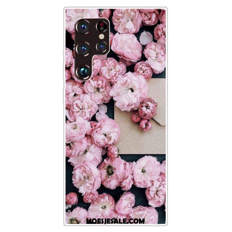 Telefoonhoesje voor Samsung Galaxy S22 Ultra 5G Roze Bloemen