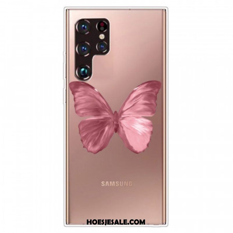Telefoonhoesje voor Samsung Galaxy S22 Ultra 5G Roze Vlinderslang