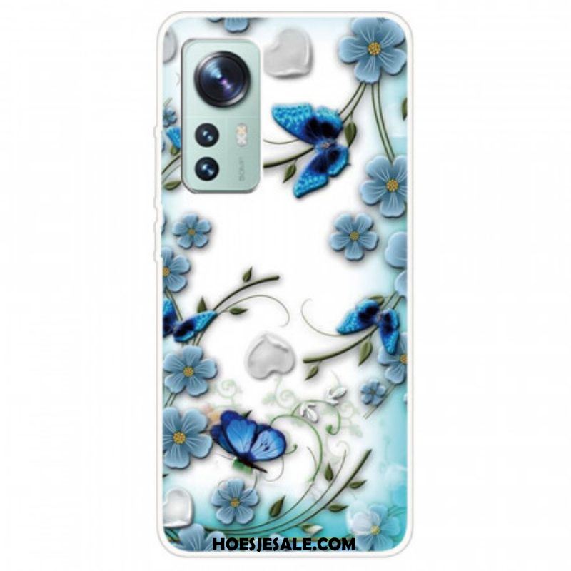 Telefoonhoesje voor Xiaomi 12 / 12X Blauwe Bloemen En Vlinders