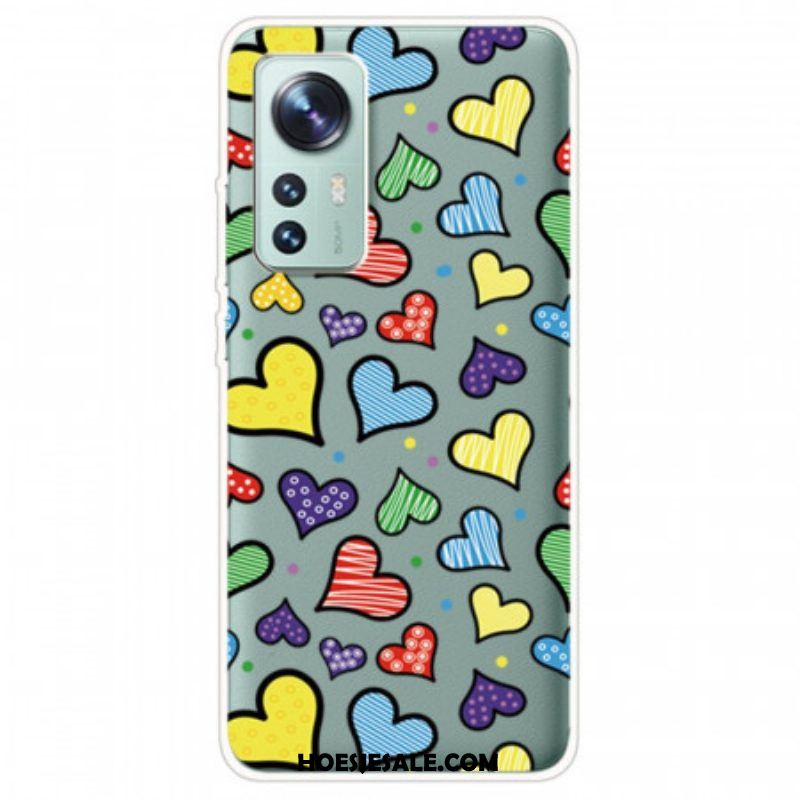 Telefoonhoesje voor Xiaomi 12 / 12X Veelkleurige Harten | hoesjesale.com Telefoonhoesje voor Xiaomi 12 / 12X Veelkleurige Harten