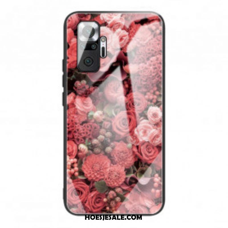 Telefoonhoesje voor Xiaomi Redmi Note 10 Pro Rose Bloemen Gehard Glas