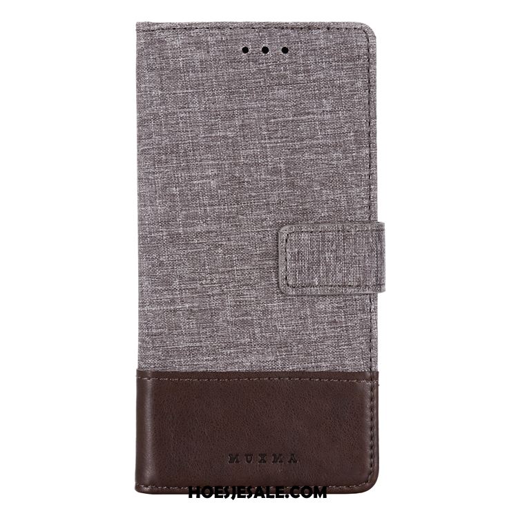 Xiaomi Mi A3 Hoesje Patroon Leren Etui Folio Grijs Canvas Aanbiedingen