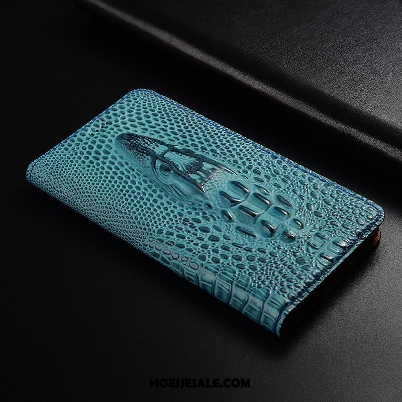 Xiaomi Redmi 6a Hoesje Echt Leer Blauw Krokodil Tas Leren Etui Goedkoop