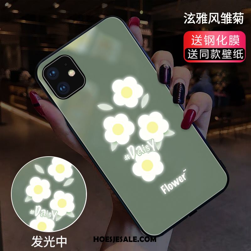 iPhone 11 Hoesje Bloemen Glas Groen Koe Mobiele Telefoon