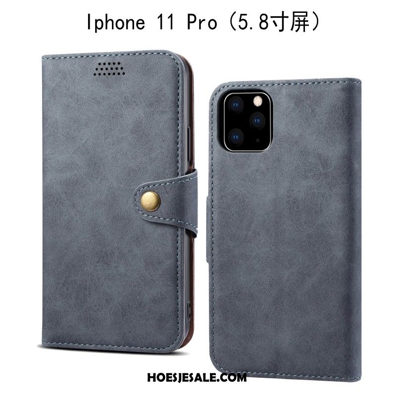 iPhone 11 Pro Hoesje Folio Leren Etui Mobiele Telefoon Grijs Anti-fall Sale