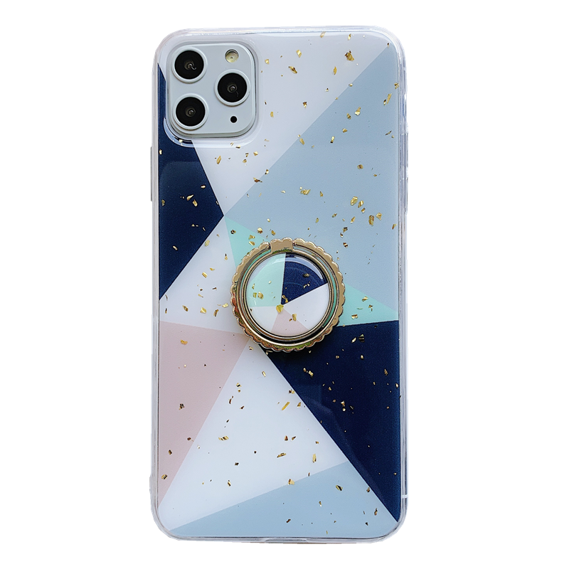 iPhone 11 Pro Hoesje Geometrie Blauw Persoonlijk Goud Siliconen Goedkoop